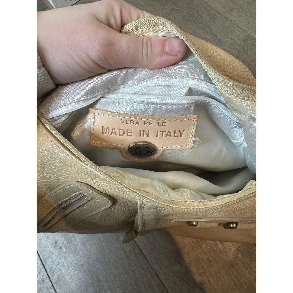 Vera‎ Pelle Hobo Bag Womens Large Beige Leather Boho Shoulder Purse Made Italy